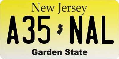 NJ license plate A35NAL