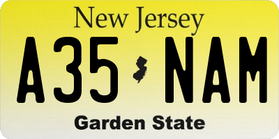 NJ license plate A35NAM