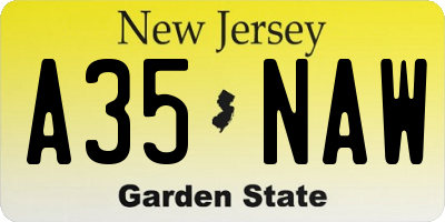 NJ license plate A35NAW