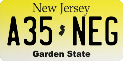NJ license plate A35NEG