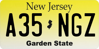 NJ license plate A35NGZ