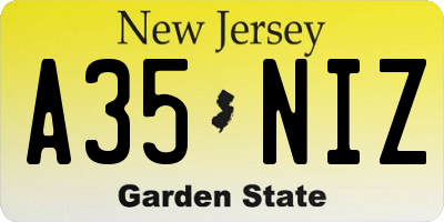 NJ license plate A35NIZ