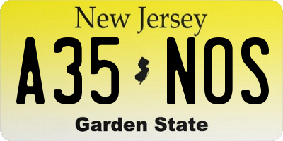 NJ license plate A35NOS