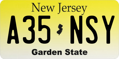 NJ license plate A35NSY
