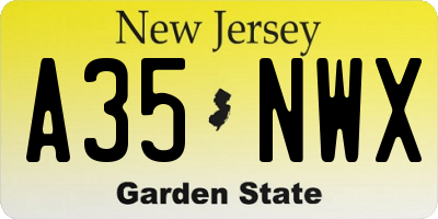 NJ license plate A35NWX