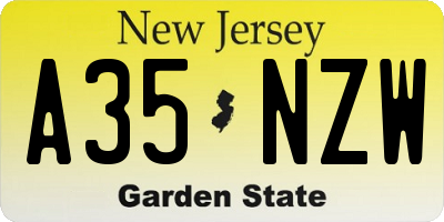 NJ license plate A35NZW