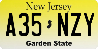 NJ license plate A35NZY