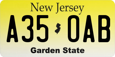 NJ license plate A35OAB