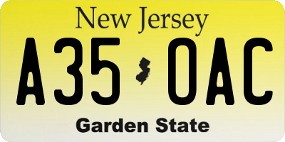 NJ license plate A35OAC