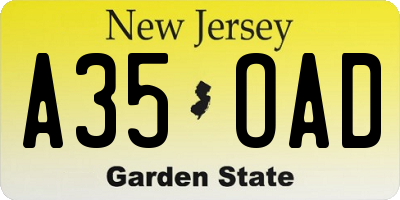 NJ license plate A35OAD