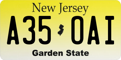 NJ license plate A35OAI