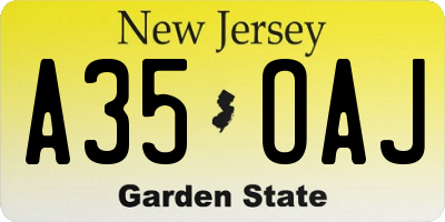 NJ license plate A35OAJ