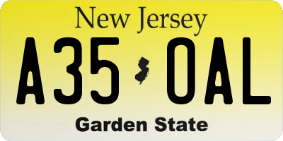 NJ license plate A35OAL
