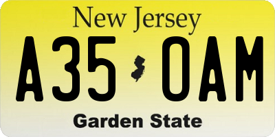 NJ license plate A35OAM