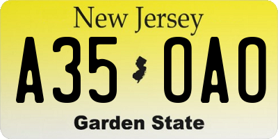 NJ license plate A35OAO