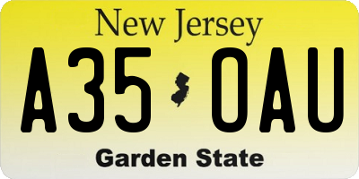 NJ license plate A35OAU
