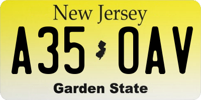NJ license plate A35OAV
