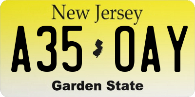 NJ license plate A35OAY