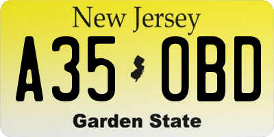 NJ license plate A35OBD