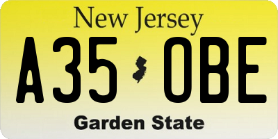 NJ license plate A35OBE