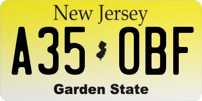 NJ license plate A35OBF