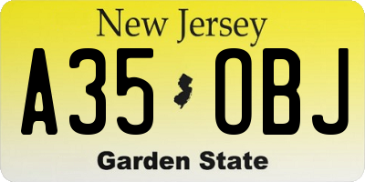 NJ license plate A35OBJ