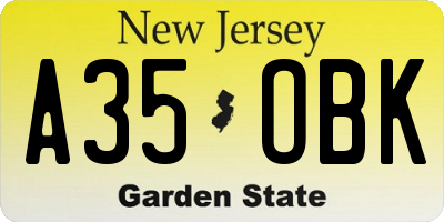 NJ license plate A35OBK