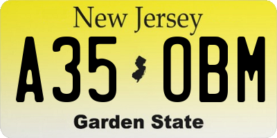 NJ license plate A35OBM