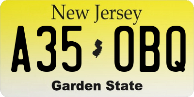 NJ license plate A35OBQ