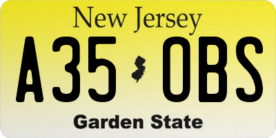 NJ license plate A35OBS