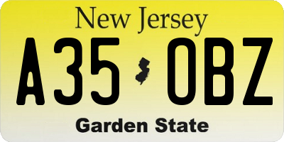 NJ license plate A35OBZ