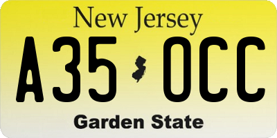 NJ license plate A35OCC