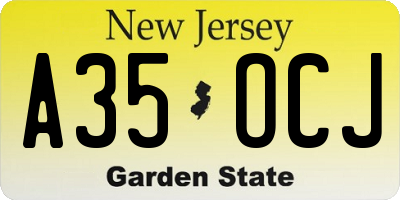 NJ license plate A35OCJ