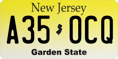 NJ license plate A35OCQ