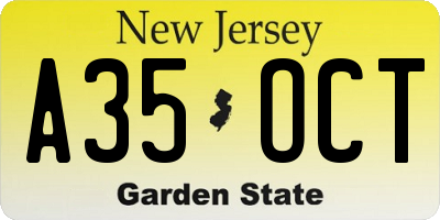 NJ license plate A35OCT