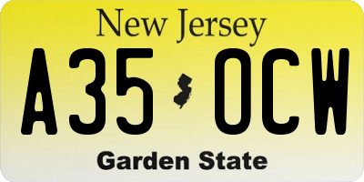 NJ license plate A35OCW