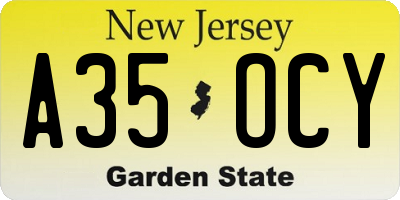 NJ license plate A35OCY