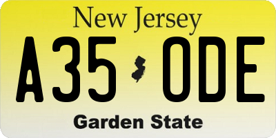 NJ license plate A35ODE