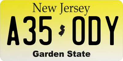NJ license plate A35ODY