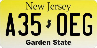 NJ license plate A35OEG