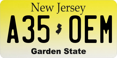 NJ license plate A35OEM