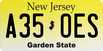 NJ license plate A35OES