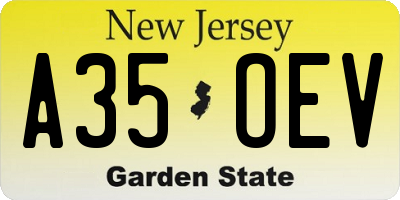 NJ license plate A35OEV