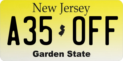 NJ license plate A35OFF
