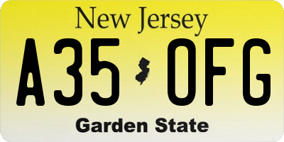 NJ license plate A35OFG