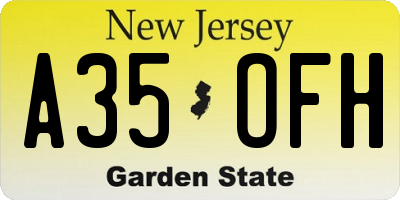 NJ license plate A35OFH