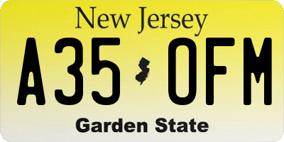 NJ license plate A35OFM