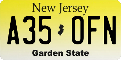 NJ license plate A35OFN