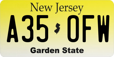 NJ license plate A35OFW