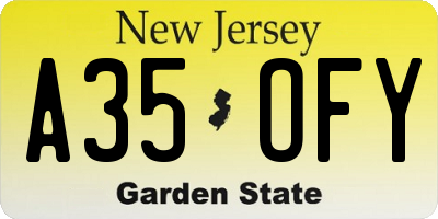 NJ license plate A35OFY